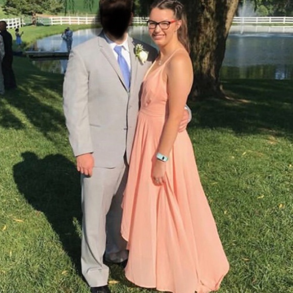 Deep V strapped high-low dress